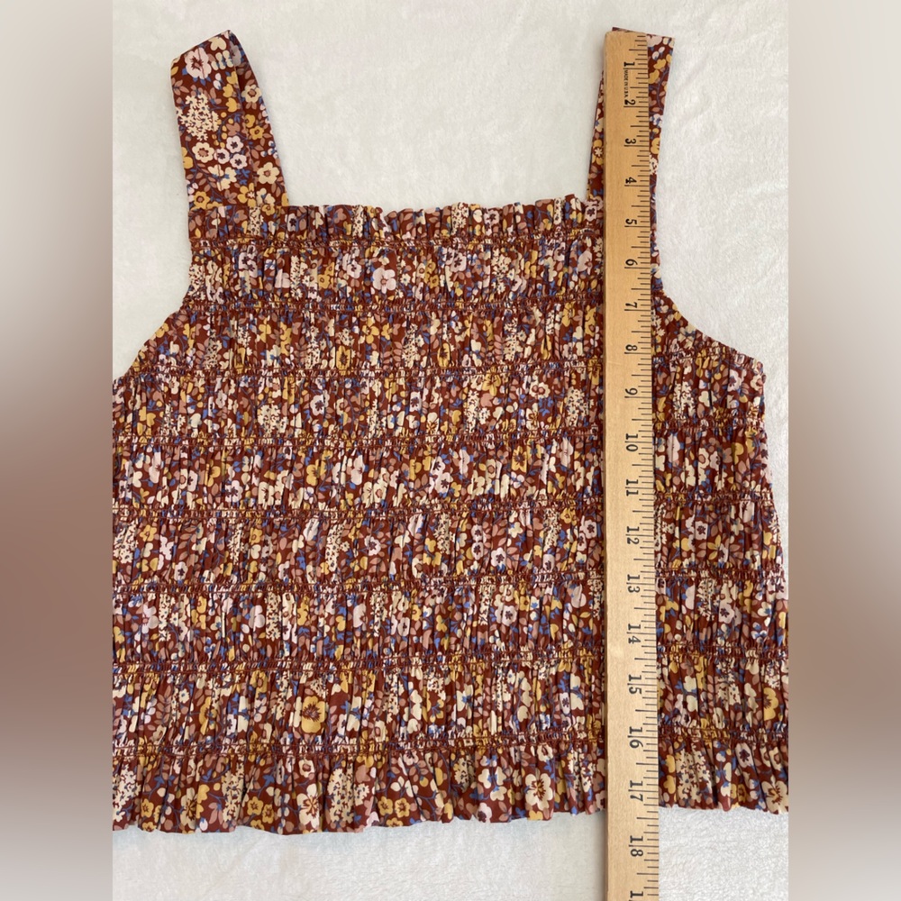 Everlane Floral Smocked Tank Top in Brown and Yellow - Picture 7 of 8